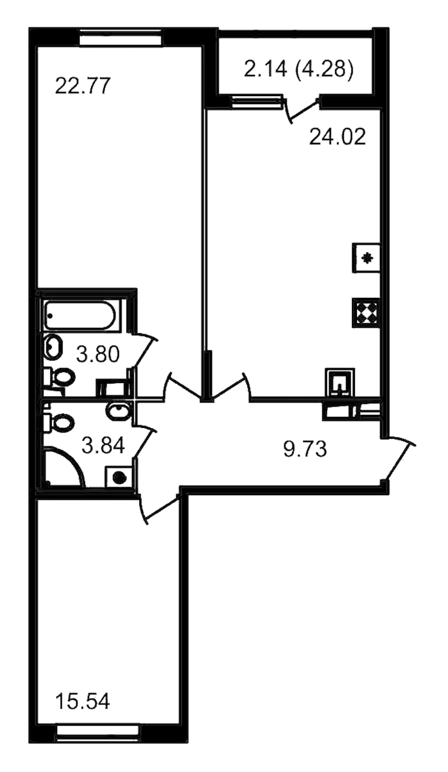 2-комнатная квартира 79.7 м², 13/14 эт., ЖК «Чёрная речка»